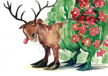 Royalty Free Clipart Image of a Reindeer With Flowers