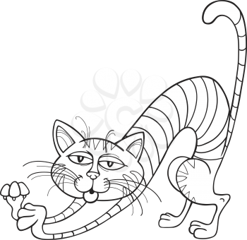 Royalty Free Clipart Image of a Stretching Cat