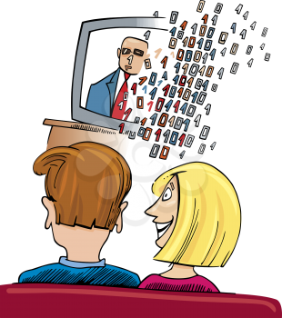 Royalty Free Clipart Image of a Couple Watching Digital TV