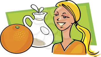 Royalty Free Clipart Image of a Woman With an Orange and Milk