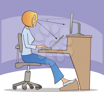 Royalty Free Clipart Image of a Woman Sitting Properly at a Work Station