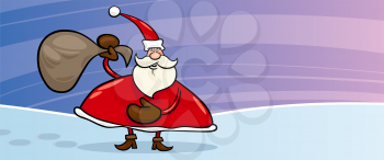 Greeting Card Cartoon Illustration of Santa Claus or Papa Noel with Sack full of Christmas Presents