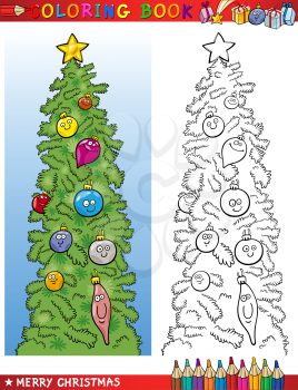 Coloring Book or Page Cartoon Illustration of Funny Christmas Tree