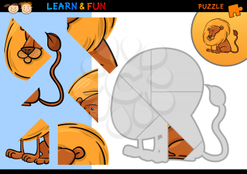 Cartoon Illustration of Education Puzzle Game for Preschool Children with Funny Lion