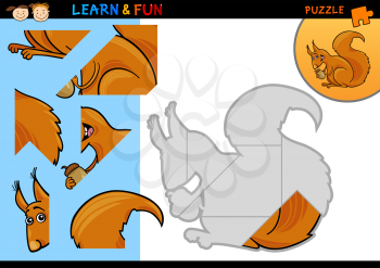 Cartoon Illustration of Education Puzzle Game for Preschool Children with Funny Squirrel