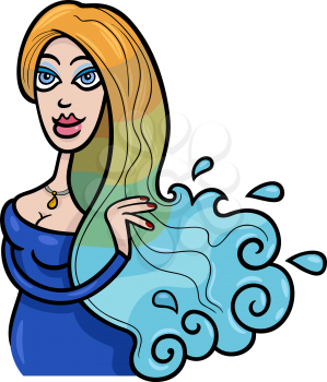 Illustration of Beautiful Woman Cartoon Character or Aquarius Horoscope Zodiac Sign