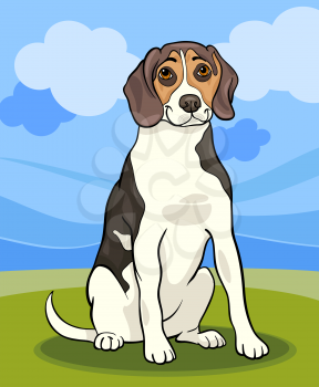 Cartoon Illustration of Cute Beagle Dog against Blue Sky