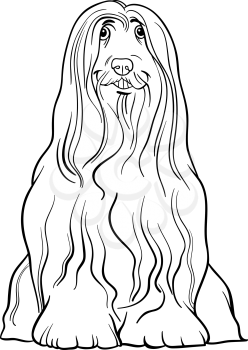 Black and White Cartoon Illustration of Cute Bearded Collie Purebred Dog for Coloring Book