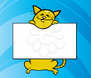 Cartoon Illustration of Funny Cat with White Card or Board Greeting or Business Card Design