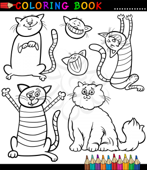 Coloring Book or Coloring Page Black and White Cartoon Illustration of Funny Cats or Kittens