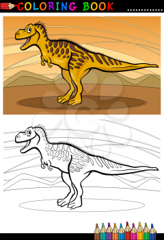 Cartoon Illustration of Tarbosaurus Dinosaur Reptile Species in Prehistoric World for Coloring Book and Education