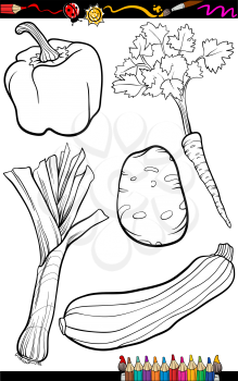 Coloring Book or Page Cartoon Illustration of Black and White Vegetables Food Objects Set