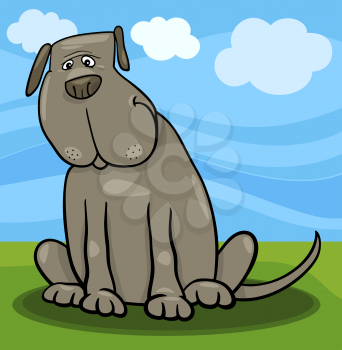 Cartoon Illustration of Funny Big Gray Sitting Dog