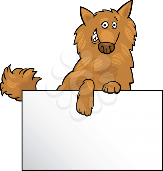 Cartoon Illustration of Funny Shaggy Dog with White Card or Board Greeting or Business Card Design