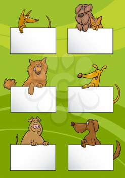 Cartoon Illustration of Cute Dogs or Puppies with White Cards or Boards Greeting or Business Card Design Set