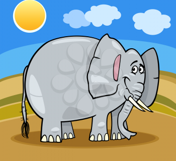 Cartoon Illustration of Cute Gray African Elephant