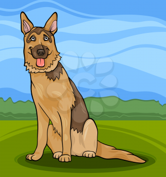Cartoon Illustration of Funny German Shepherd or Alsatian Purebred Dog