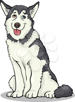 Cartoon Illustration of Funny Siberian Husky or Alaskan Malamute Dog
