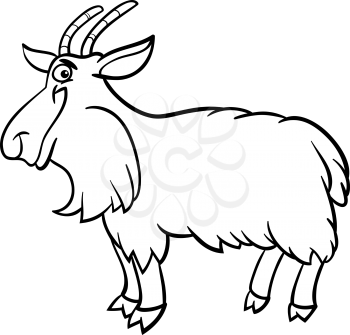 Black and White Cartoon Illustration of Funny Hairy Goat Farm Animal for Coloring Book