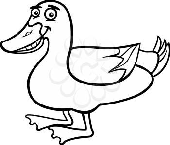 Black and White Cartoon Illustration of Funny Duck Farm Bird Animal for Coloring Book