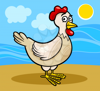 Cartoon Illustration of Funny Hen or Chicken Farm Bird Animal