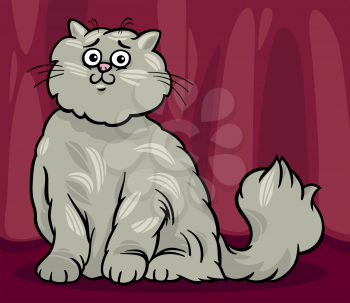 Cartoon Illustration of Cute Gray Long Hair Persian Cat