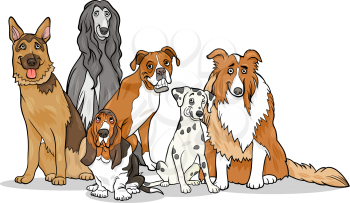 Cartoon Illustration of Cute Purebred Dogs or Puppies Group