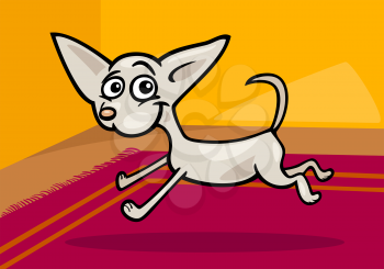 Cartoon Illustration of Funny Purebred Running Chihuahua Dog on the Carpet in Room at Home