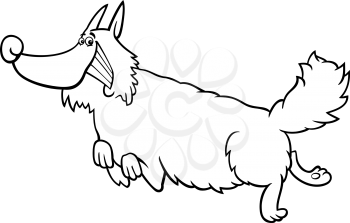 Black and White Cartoon Illustration of Funny Running Shaggy Dog for Coloring Book