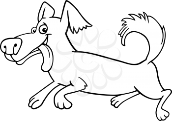 Cartoon Illustration of Funny Little Running Shaggy Dog for Coloring Book or Coloring Page