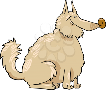 Cartoon Illustration of Shaggy Purebred Eskimo Dog or Spitz or Sheepdog