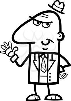 Black and White Cartoon Illustration of Man or Businessman in Suit