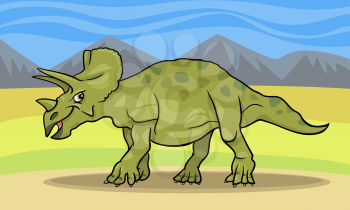 Cartoon Illustration of Triceratops Dinosaur Reptile Species in Prehistoric World