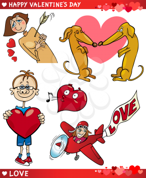 Cartoon Illustration of Cute Valentine's Day and Love Themes Collection Set