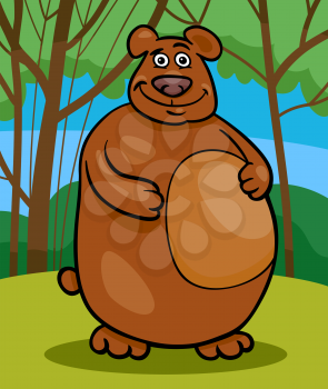 Cartoon Illustration of Funny Wild Bear Animal in the Forest