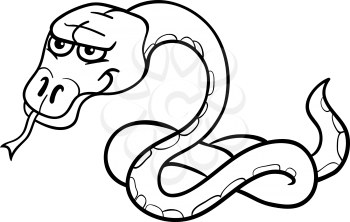 Black and White Cartoon Illustration of Funny Snake Reptile Animal for Coloring Book