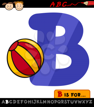 Cartoon Illustration of Capital Letter B from Alphabet with Ball for Children Education
