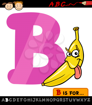 Cartoon Illustration of Capital Letter B from Alphabet with Banana Fruit for Children Education
