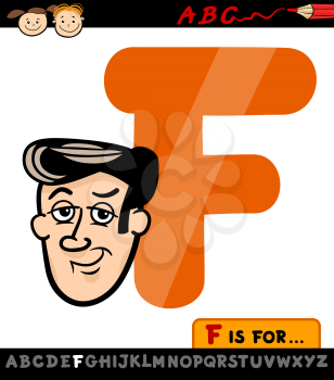 Cartoon Illustration of Capital Letter F from Alphabet with Face for Children Education