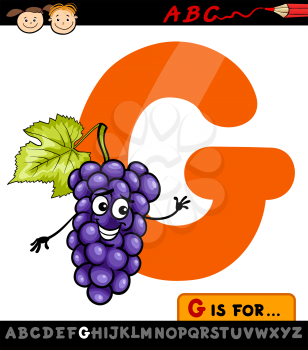 Cartoon Illustration of Capital Letter G from Alphabet with Grapes for Children Education