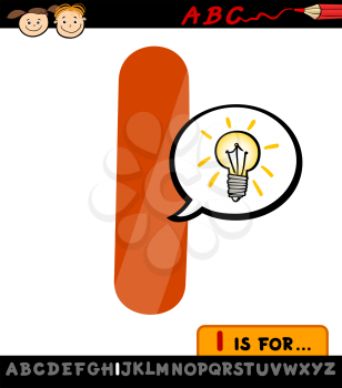 Cartoon Illustration of Capital Letter I from Alphabet with Idea Sign for Children Education