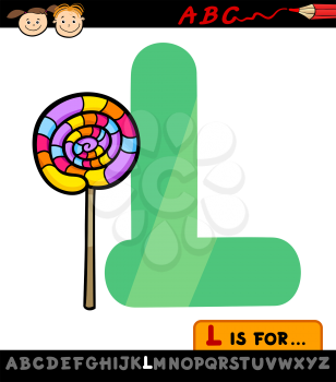 Cartoon Illustration of Capital Letter L from Alphabet with Lollipop for Children Education