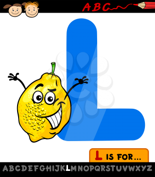 Cartoon Illustration of Capital Letter L from Alphabet with Lemon for Children Education