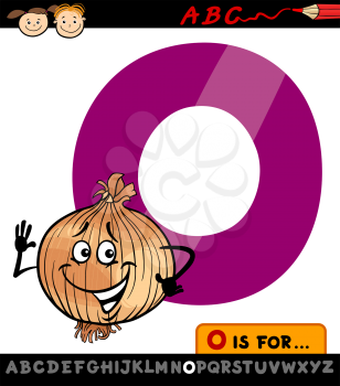 Cartoon Illustration of Capital Letter O from Alphabet with Onion for Children Education