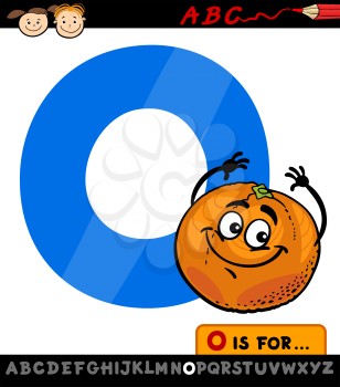 Cartoon Illustration of Capital Letter O from Alphabet with Orange for Children Education
