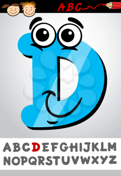 Cartoon Illustration of Cute Capital Letter D from Alphabet for Children Education
