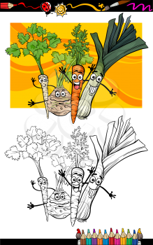 Coloring Book or Page Cartoon Illustration of Soup Vegetables Funny Food Objects Group for Children Education