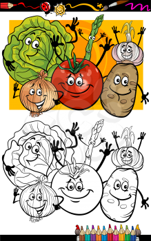 Coloring Book or Page Humor Cartoon Illustration of Comic Vegetables Food Objects Group for Children Education