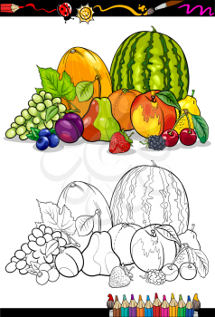 Coloring Book or Page Cartoon Illustration of Fruits Food Group for Children Education
