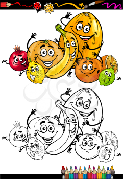 Coloring Book or Page Cartoon Illustration of Funny Citrus Fruits Comic Food Characters Group for Children Education